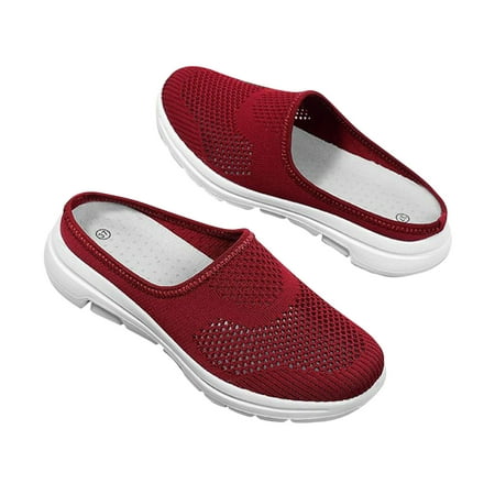

BELLZELY Womens Shoes Wide Width Clearance Half-trawl Surface Breathable Women s Sandals Casual Lazy Slippers Hollow Walking Shoes