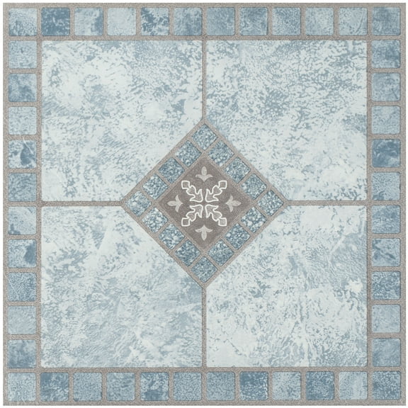 Vinyl Floor Tiles Wood & Marble Look 2mm Thick Highly Durable Sticky Floor Tiles (12" x 12", Blue Diamond)