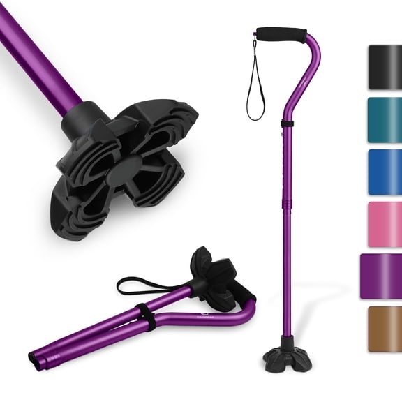 Bastón KINGGEAR F1 para caminar, para mujeres y hombres, andador autónomo para personas mayores con correa de muñeca, mango de EVA ligero y resistente, base cuádruple grande.