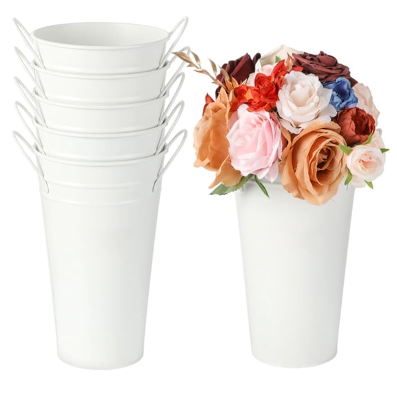 6 Pcs Galvanized Metal Vases, Metal Flower Buckets, 7.9 Inches Flower Vase with Handles, Rustic Farmhouse Vases for Home Decor Wedding Table Centerpiece