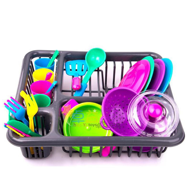 25 pcs with Drainer JOYIN Kids Kitchen Pretend Play Dish Wash and Dry Childrens Play Dishes Pans and Pots Playset 
