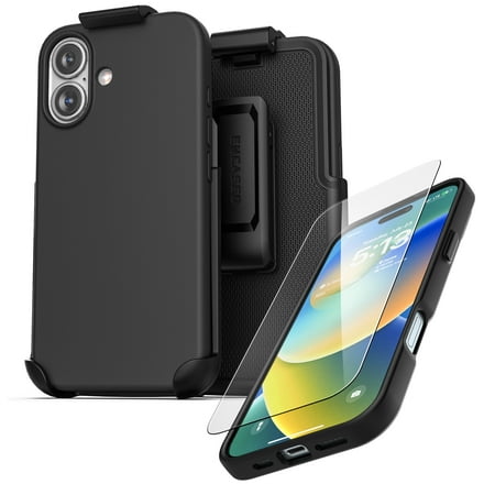 Encased Belt Case for iPhone 16 Plus with Screen Protector (Tempered Glass) Soft Touch Silicone Cover with Holster Clip (Compatible with MagSafe)