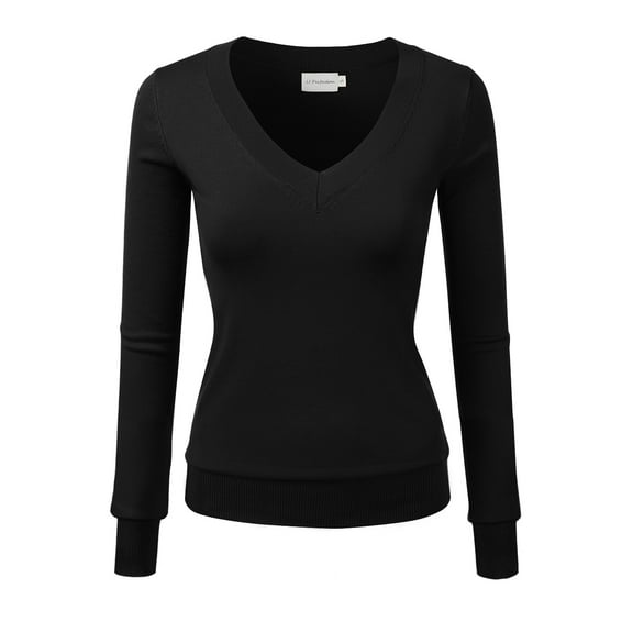 JJ Perfection Women's Long Sleeve V-Neck Pullover Sweater with Plus Size
