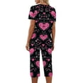 thumbnail image 5 of Kixjoy Valentines Capris Sets Women 2 Piece Outfits Sweatsuit Short Sleeve Lounge Summer Sweat Capris and Shirts Classic Plus Size Loose Fit Outfits for Women with Pockets, Hot Pink XL, 5 of 7