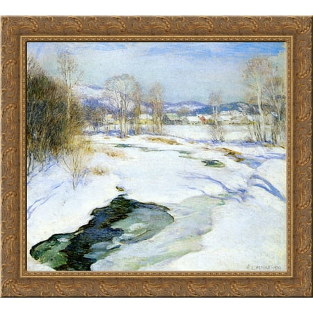 Best Wood For Mantle Icebound Brook (aka Winter's Mantle) 20x20 Gold Ornate Wood Framed Canvas Art by Metcalf, Willard ()