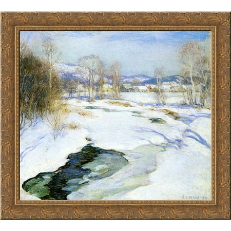 Icebound Brook (aka Winter's Mantle) 20x20 Gold Ornate Wood Framed Canvas Art by Metcalf,