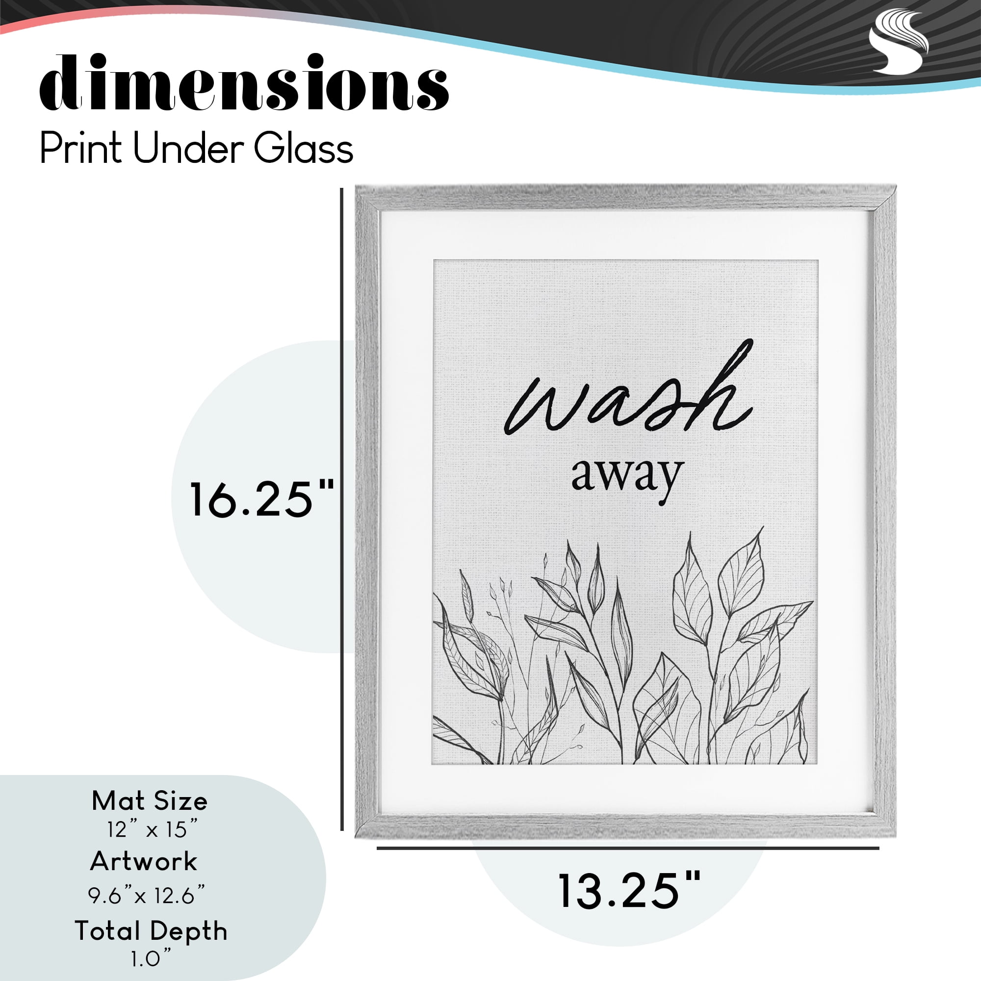 Minimalist Leaves Wash Away Gray Framed Print Under Glass, design by Lettered and Lined