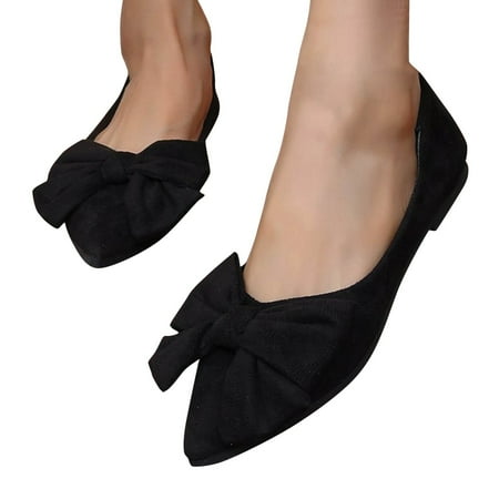 Mepaouo Bowknot Ballet Flats Womens Pointy Toe Flat Shoes Suede Dress Shoes Work Slip On Moccasins