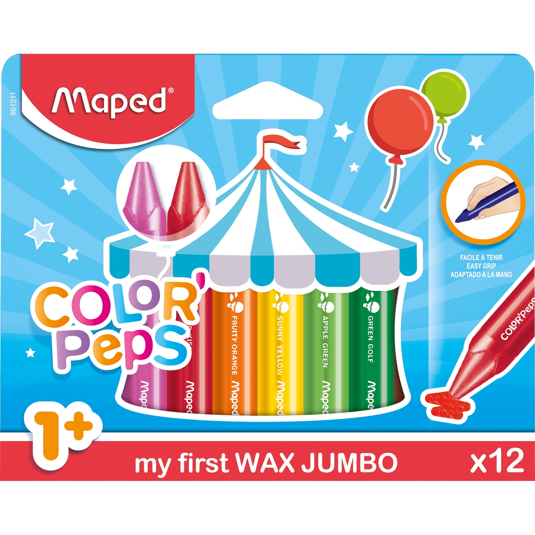 Maped Color'Peps My First Jumbo Triangular Wax Crayons, 12 Per Pack, 6 Packs