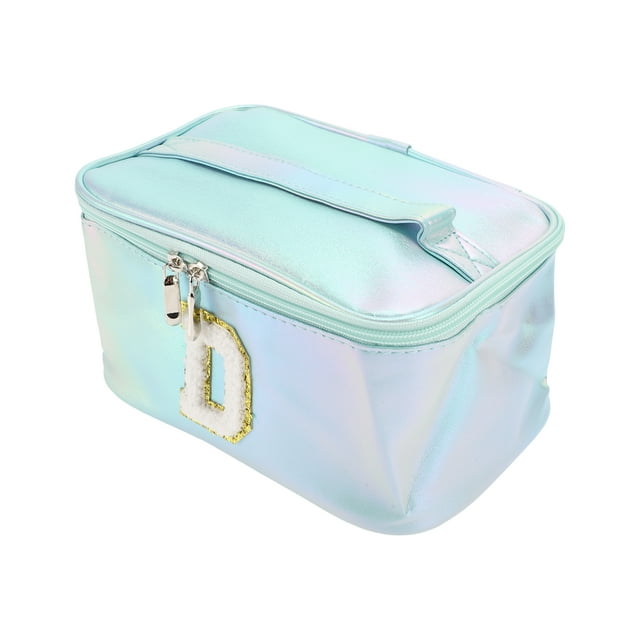1 Pc Bolsa de Maquillaje de Letras Cuadradas para Mujeres para Vacaciones y Actividades al Aire Libre Azul PU