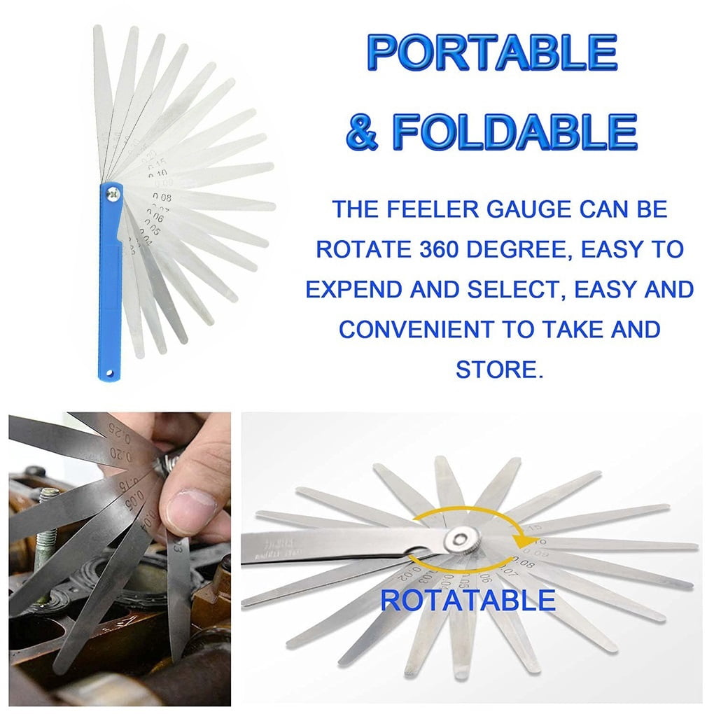 Feeler Gauge Measurement 0.02-1mm Filler Gage 360 Degree Measuring Steel Removable Foldable Adjustable Tappet Valve Shim ,High Strength