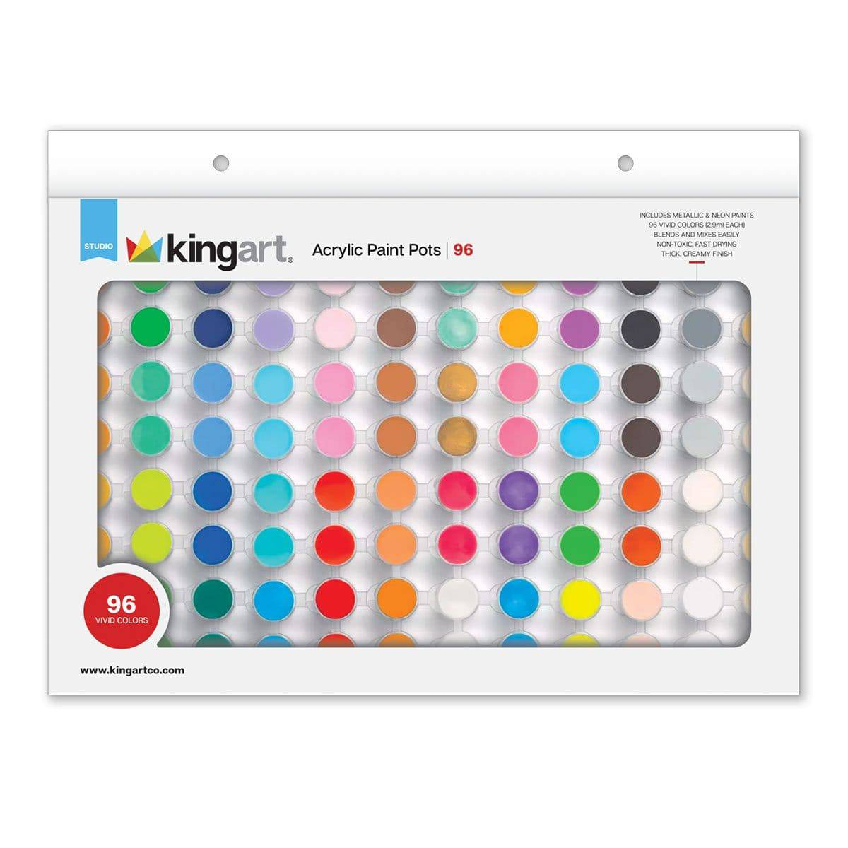 KINGART® Studio Acrylic Paint Pots, 2.9ml each , 96 PC. (48 Colors