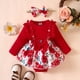 thumbnail image 5 of Gibobby Mamelucos para bebe niño Conjunto de diademas de manga larga con estampado floral para niñas pequeñas(Rojo, 3-6 Meses), 5 of 5