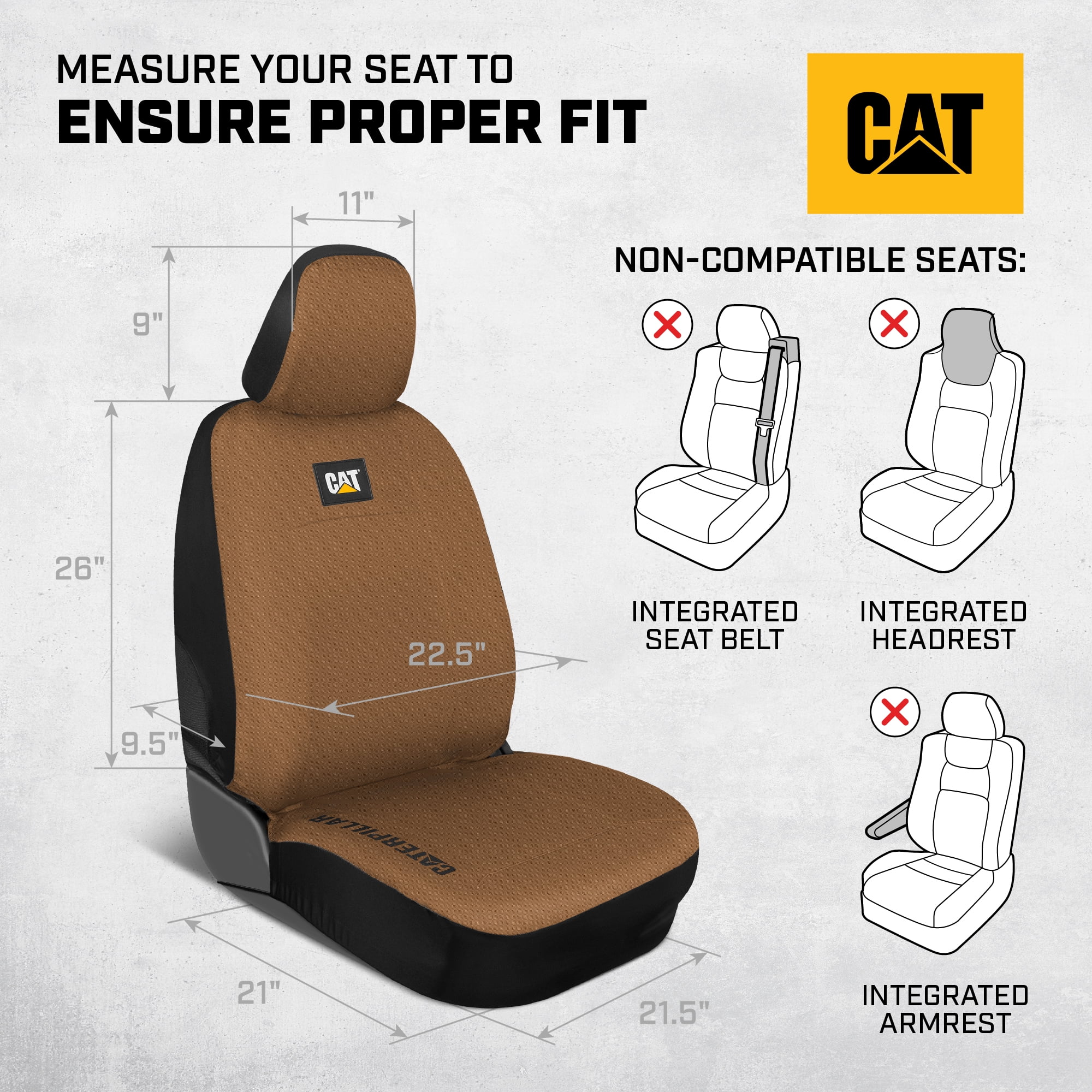 CAT Car Front Seat Cover – 1 pc, Beige Oxford, Heavy Duty Protection, Semi-Universal Fit – Durable Water-Resistant Auto Seat Protector for Truck, SUV, Sedan – Easy Install, Washable, Long-Lasting