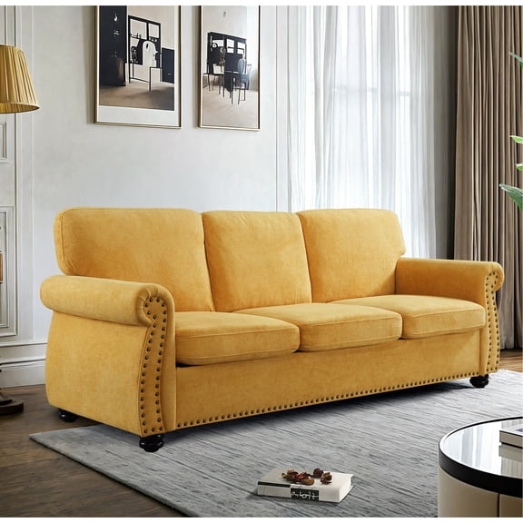 Mustard Yellow 3 Seater Velvet for Family Relaxation in the Living Space