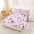 thumbnail image 2 of Homewish Girly Halloween Kawaii Ghost Bed Sheets,Floral Bow Print Full Size Sheets,Light Lavender White,4-Piece,1 Flat Sheet,1 Fitted Sheet and 2 Pillowcases, 2 of 6