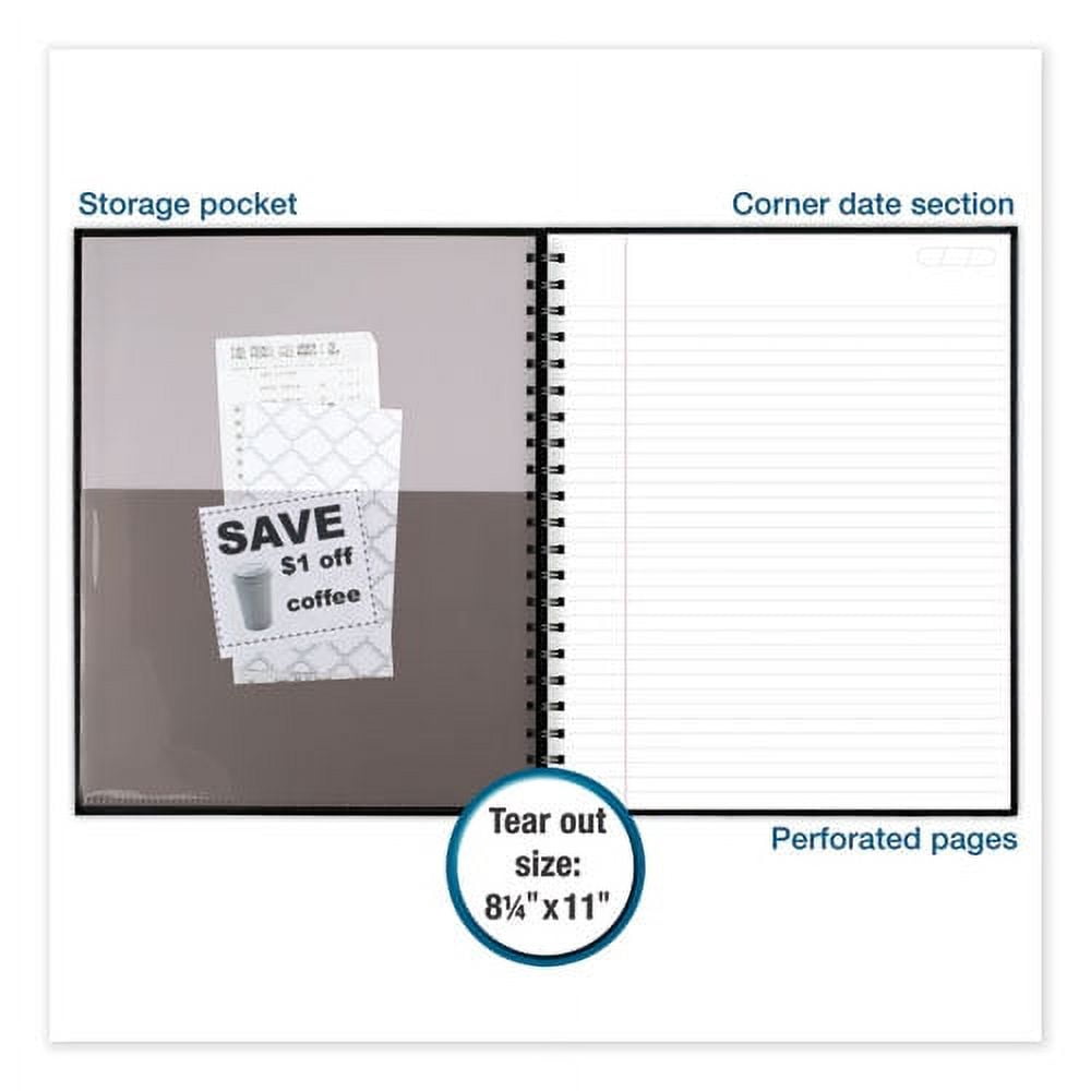 Hardbound Notebook With Pocket, 1 Subject, Wide/legal Rule, Black Cover, 11 X 8.5, 96 Sheets | Bundle of 5 Each