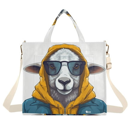 Sheep Hoodie Sunglasses Corduroy Tote Bag Handbag Large Messenger Bag Shoulder Crossbody Zipper Bag Purse