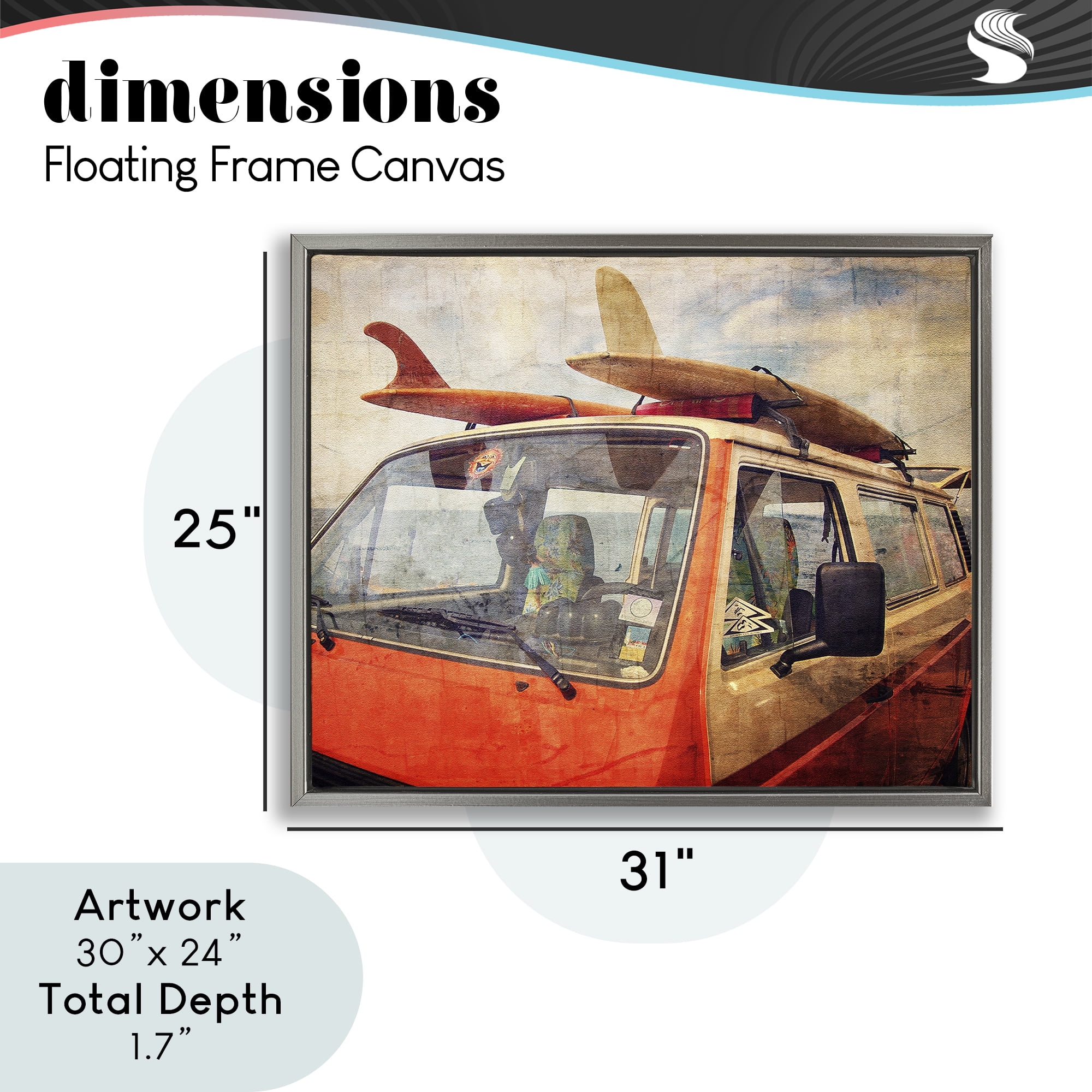 Stupell Industries Surf Bus Vintage Distressed Gray Framed Floater Canvas Wall Art, design by Grotto Studios