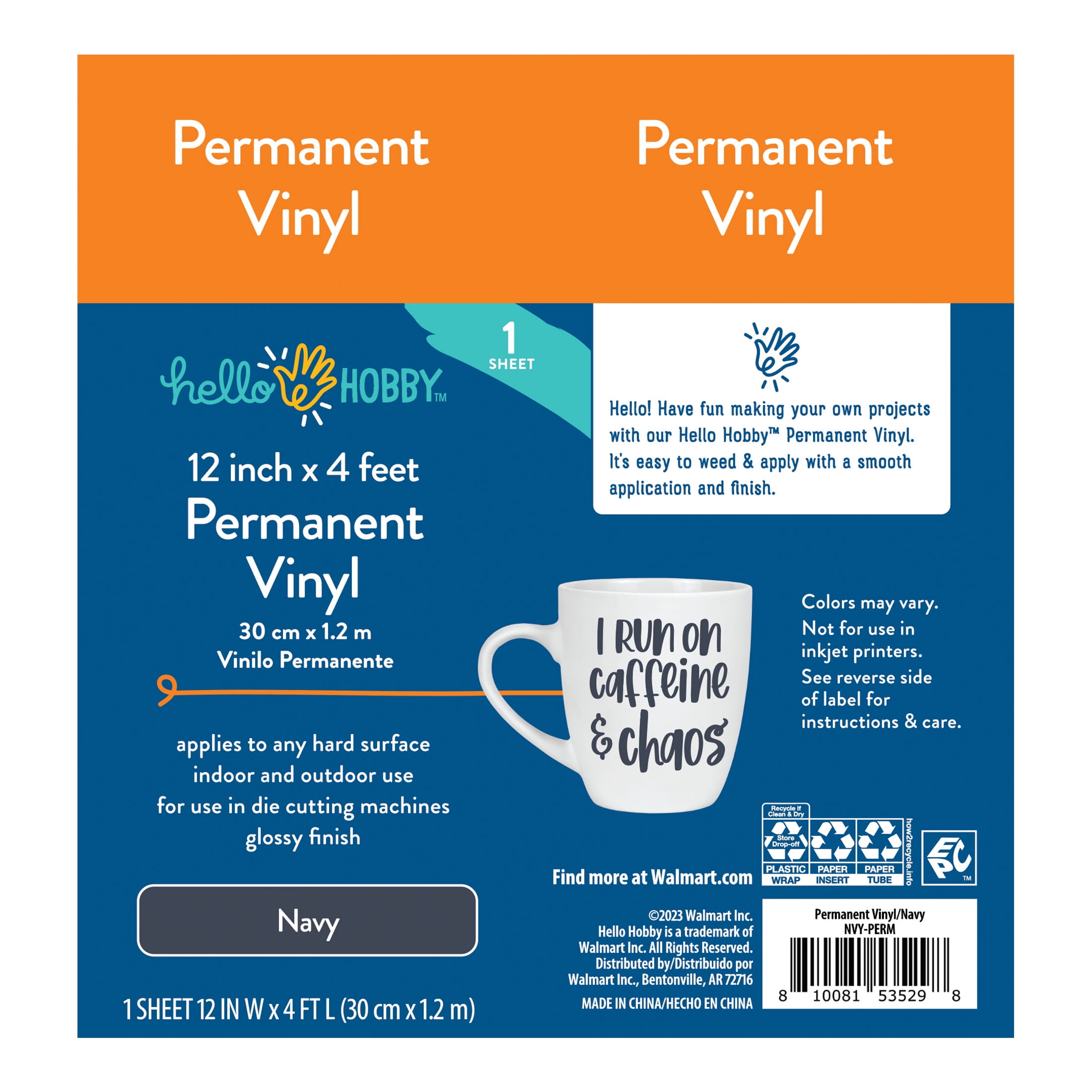 (2 pack) Hello Hobby 12" x 4' Navy Permanent Craft Vinyl Roll
