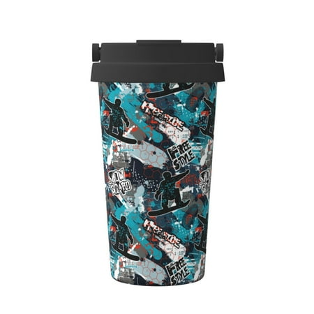 

Uemuo snow board colorful Print Carry Insulated Coffee Mug Travel Mug with Hidden Handle Insulated Coffee Flask Leak-proof Travel Mug Insulated Mug for Office
