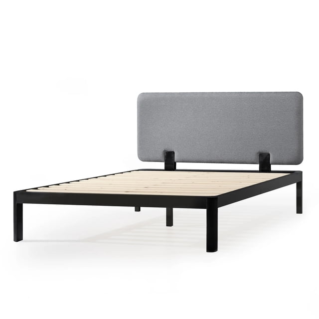 Mellow Cadre de Lit Plateforme en Métal et Bois KERT avec Tête de Lit Rembourrée, Grand Lit