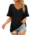 thumbnail image 3 of Mittory Womens V Neck Dressy Casual Ruffle Sleeve Loose Fit Business Work Blouses Summer Trendy Tops, 3 of 8