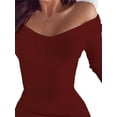 thumbnail image 3 of DYMADE Women Long Sleeve Slim Fit V-Neck Solid Sexy Short Length Dress, 3 of 4