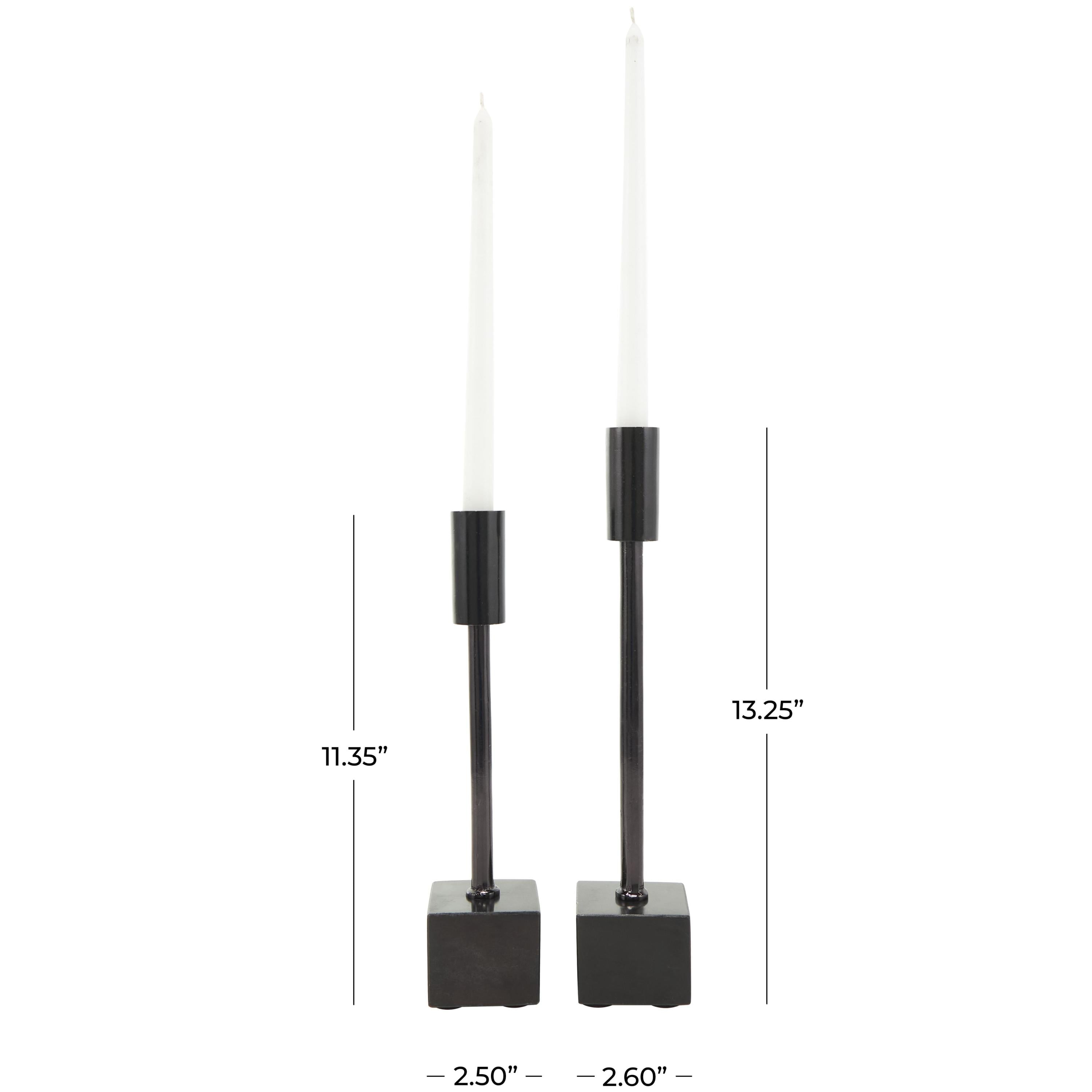 DecMode 2 Candle Black Aluminum Metal Slim Candle Holder with Block Bases, Set of 2