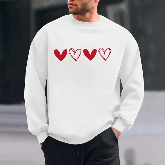 Timegard Mens Sweatshirts Valentines Day Print Long Sleeve Pullover Casual Basic Comfy Lightweight Tops