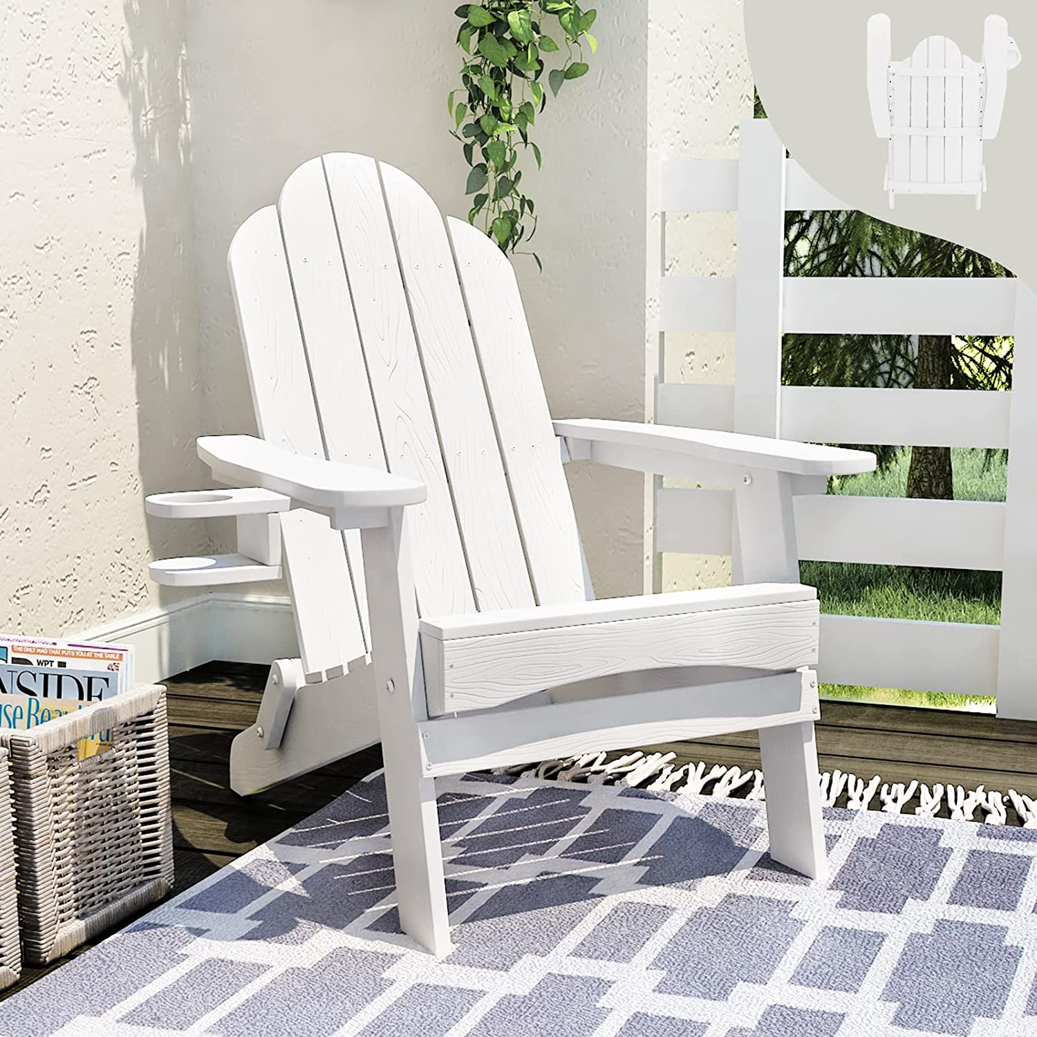 LUE BONA Folding Adirondack Chair, White Poly Fire Pit Adirondack