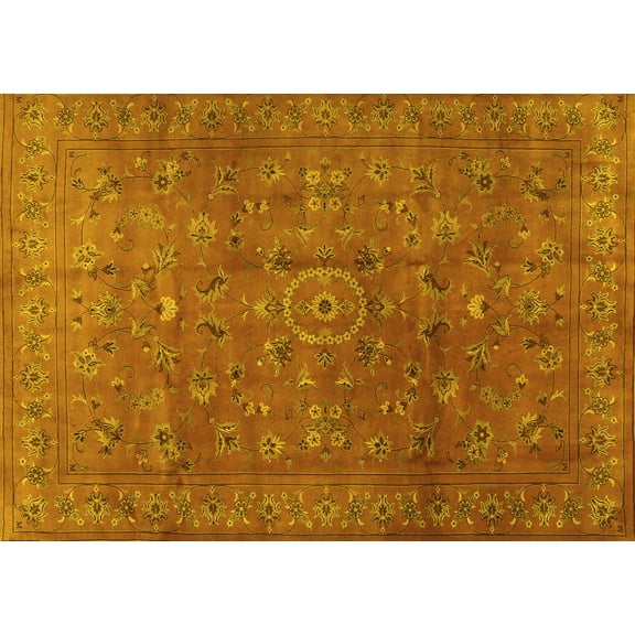 Ahgly Company Machine Washable Indoor Rectangle Persian Yellow Traditional Area Rugs, 5' x 7'