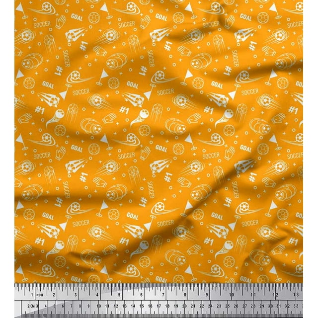 Soimoi Silk Fabric Geometric Sign,Flag & Football Sports Print Sewing Fabric Yard 42 Inch Wide
