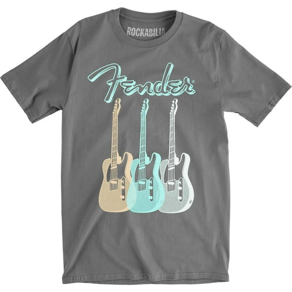 Fender T Shirt Triple Guitar Logo new Official Mens Charcoal Grey