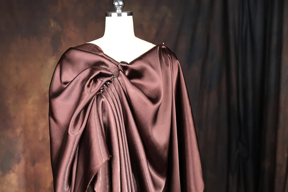 BUTTERFLY- Brown Satin Charmeuse Fabric By The Yard 266
