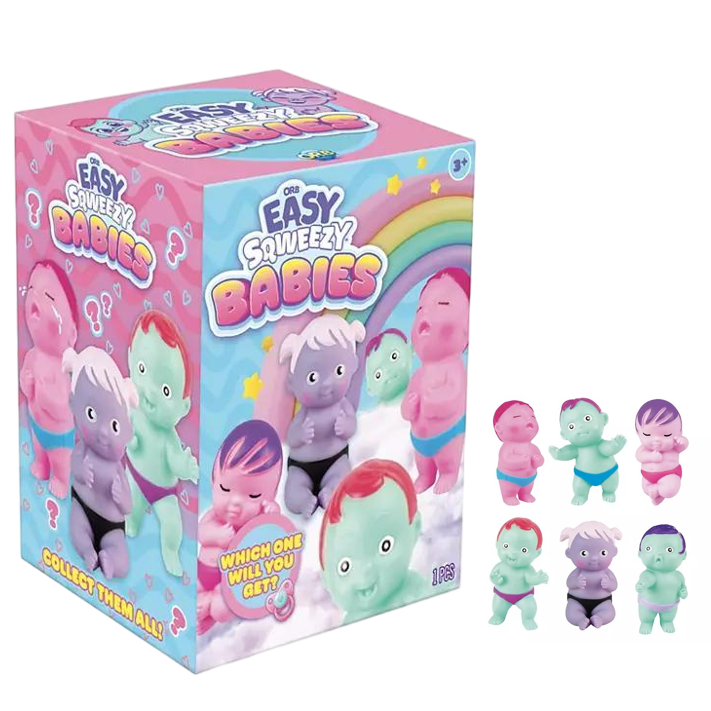 Easy Sqweezy Babies Blind Box Cute Squishy Baby Mystery Toy Collectible Squeeze Fidget Figure Surprise Unboxing Toy Stress Relief Sensory Toy Gift for Kids Ages 3+