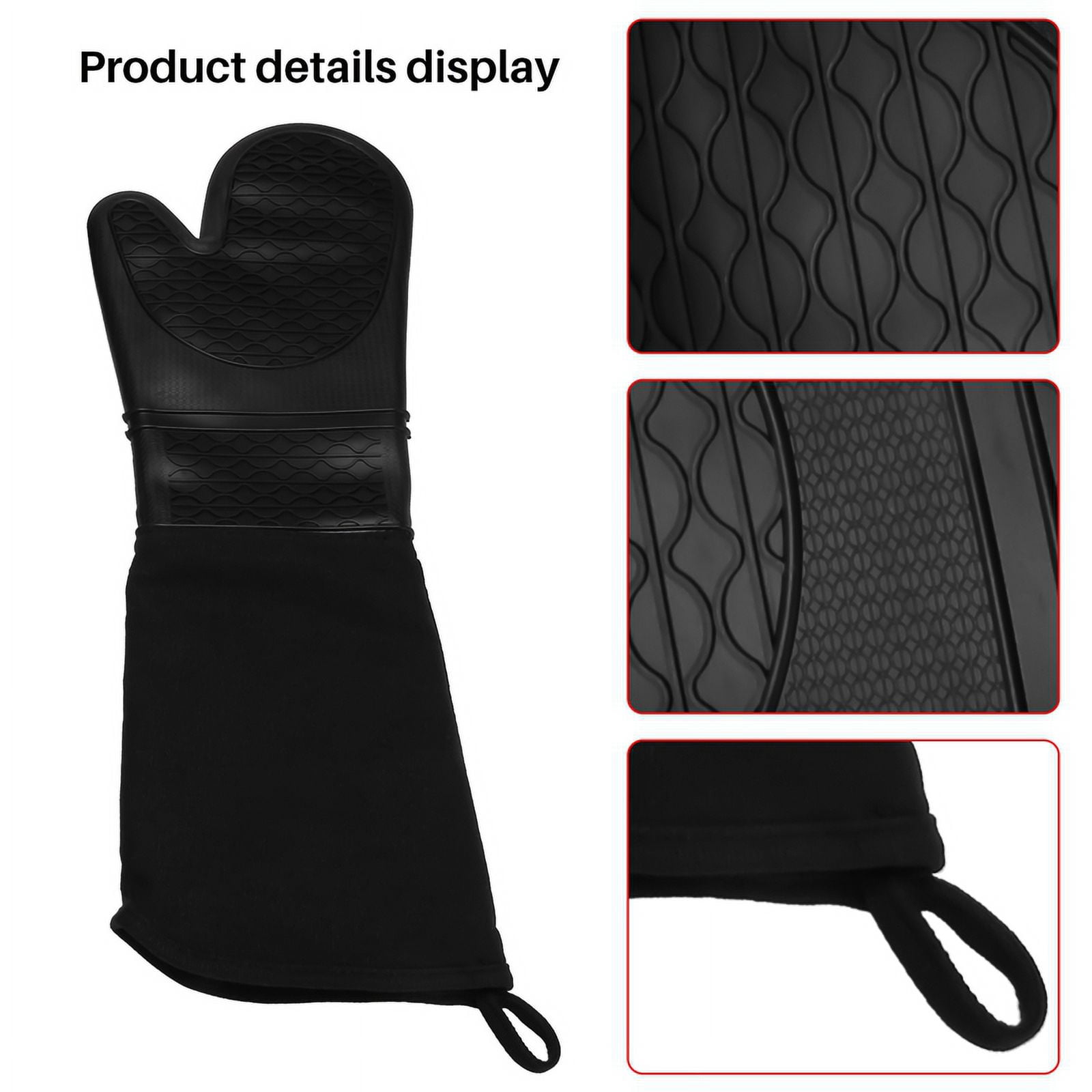 Extra Long Silicone Oven Mitts Heavy Duty Commercial Grade Oven Mitts Heat Bbq Gloves with Quilted Cotton Lining 2 Pack