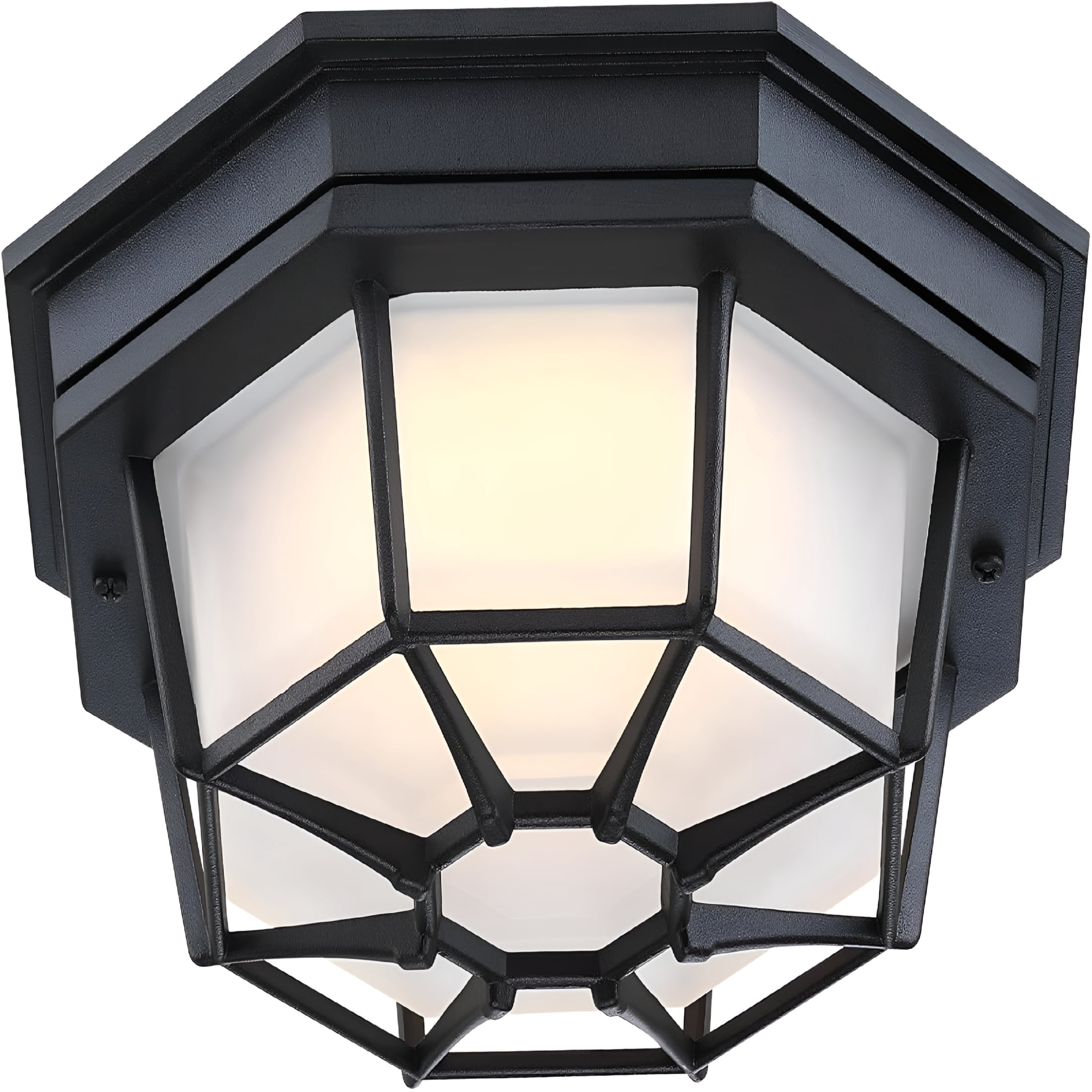 HIBIBUD 8.5” Black Flush Mount Led Ceiling Light 2700K 3000K 3500K 4000K 5000K Octagonal Outdoor Porch Lights Outside Ceiling Light for Patio,Aluminum Alloy and Glass,14W,120V,750Lm-1000Lm