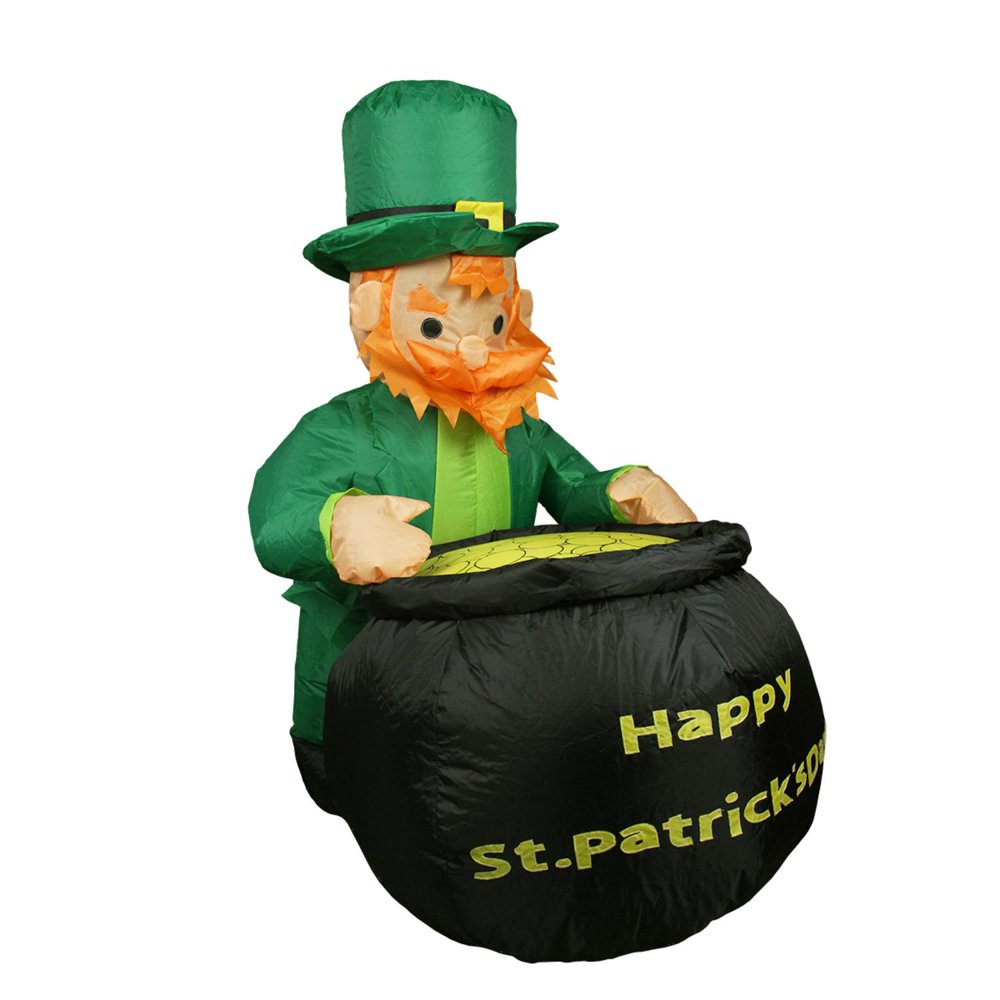 4' Inflatable Lighted Leprechaun with Pot of Gold St. Patrick's Day