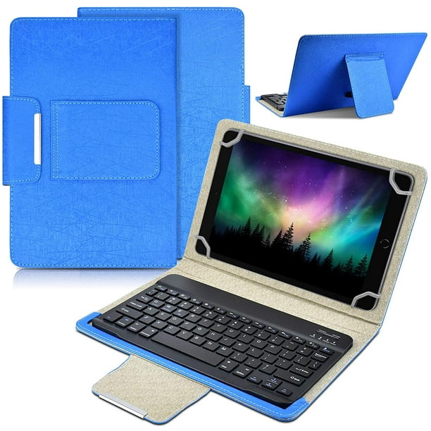 DETUOSI Étui universel pour clavier pour tablette 10 pouces, clavier  amovible sans fil Bluetooth + étui folio en cuir PU + 