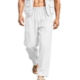 thumbnail image 3 of Horkkom Linen Pants Men Breathable Elastic Waist Solid Color Pants Summer Loose Casual Pants with Pockets XL, 3 of 10