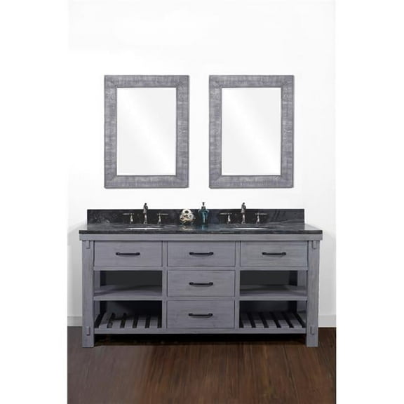 InFurniture WK8260-BG-WK TOP 60 in. Rustic Solid Fir Double Sink Vanity in Blue Grey Driftwood With Limestone Top-No Faucet