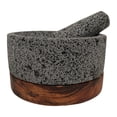 thumbnail image 1 of Molcajete de piedra volcánica Wood Planks MX con base alta de parota, 1 of 4