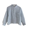 thumbnail image 3 of Tranfacy Middle Big Kids Boys Girls Summer Blouse and Shirt Stripe Long Sleeve Round‑Neck Partial Button Outerwear Casual Tops for 2‑12 Years Old, 3 of 5