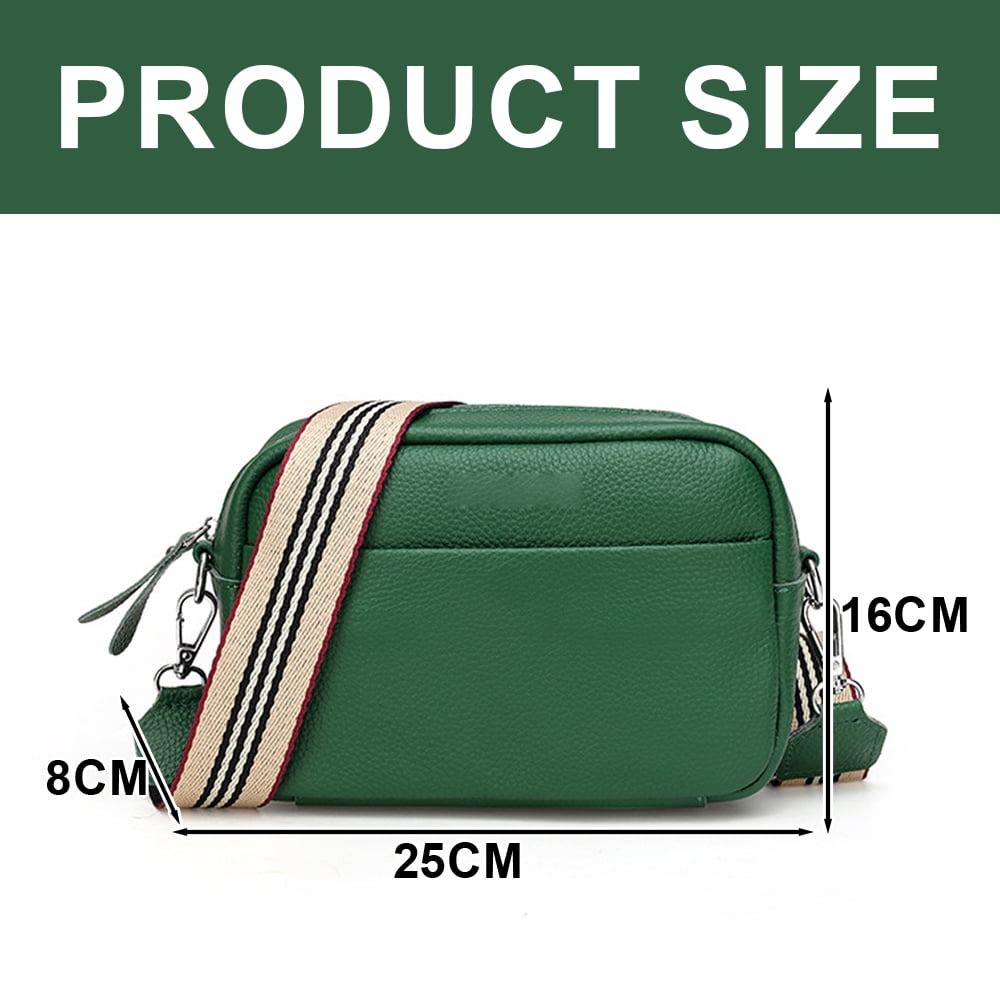 Crossbody Bag for Women Leather Wide Strap Shoulder Bag Purse Trendy Crossbody Purse Top Zip, 25*16*8cm - green