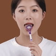thumbnail image 2 of Limpiador de lengua de silicona de doble cara, raspador utilizable, herramienta de higiene bucal para el cuidado del mal aliento, color morado, 2 of 5