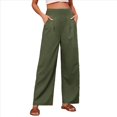 thumbnail image 3 of Pantalones Anchos de Cintura Alta para Mujer, Pantalones Casuales de Playa Fluidos de Verano con Bolsillos. Verde Oscuro M, 3 of 10