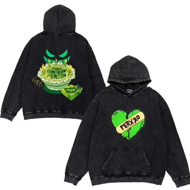 Ferxxo-Sudadera con capucha lavada con estampado de rapero Feid Merch, suéter Vintage informal de gran tamaño, Tops Retro, ropa de calle de Hip Hop, abrigo