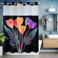 thumbnail image 6 of Spring Floral No Hooks Shower Curtain with Snap-in Liner Mystic Gradient Color Flowers Romantic Modern Black Shower Curtains for Bathroom, Waterproof, Easy Install, Washable 72"x96", 6 of 9