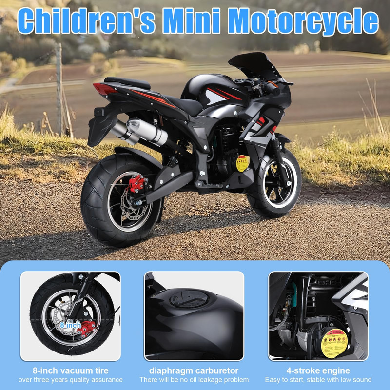 Floseru 50cc Dirt Bike, 4-Stroke Kids Motorcycle, 40KM/H Gas Powered Road Racer, Dual Headlights Hydraulic Disc Brakes, Street/Backyard Motor Bike for Ages 8-14